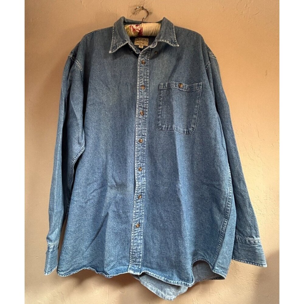Cabela's Mens Workwear Denim Long-Sleeve Rugged Shirt Blue XL Tall Pocket Casual